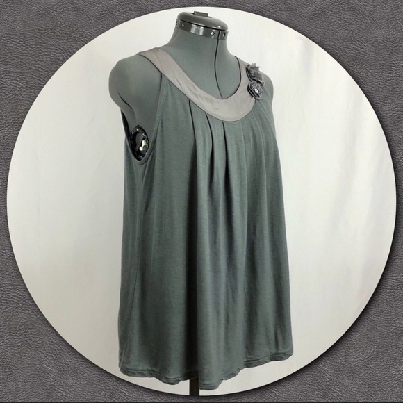 J. CREW Silk Trim Floral Accent Gray Tank Top Size S - Picture 2 of 8